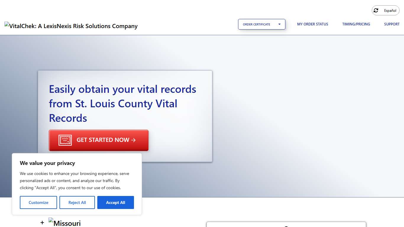St. Louis County Vital Records (MO) Order Certificates - VitalChek