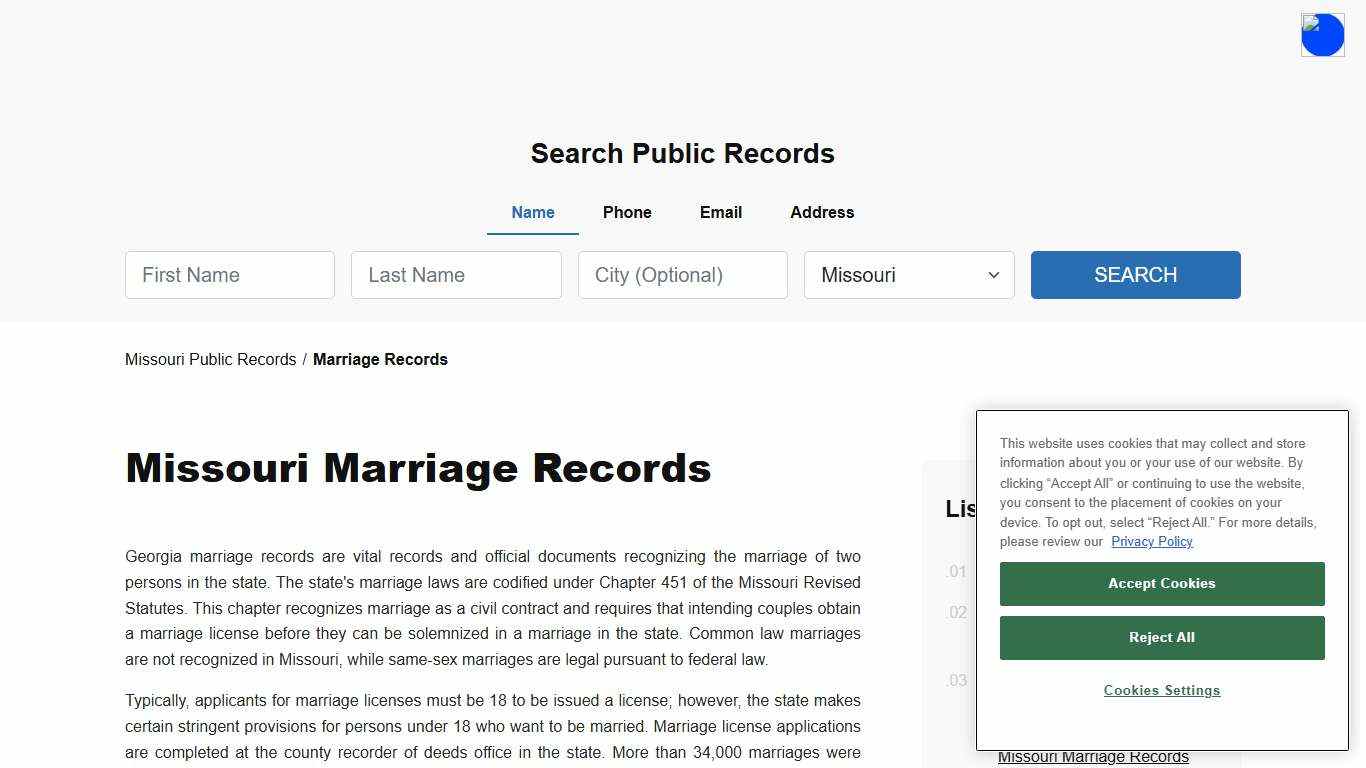 Missouri Marriage Records Search - Licenses & Certificates