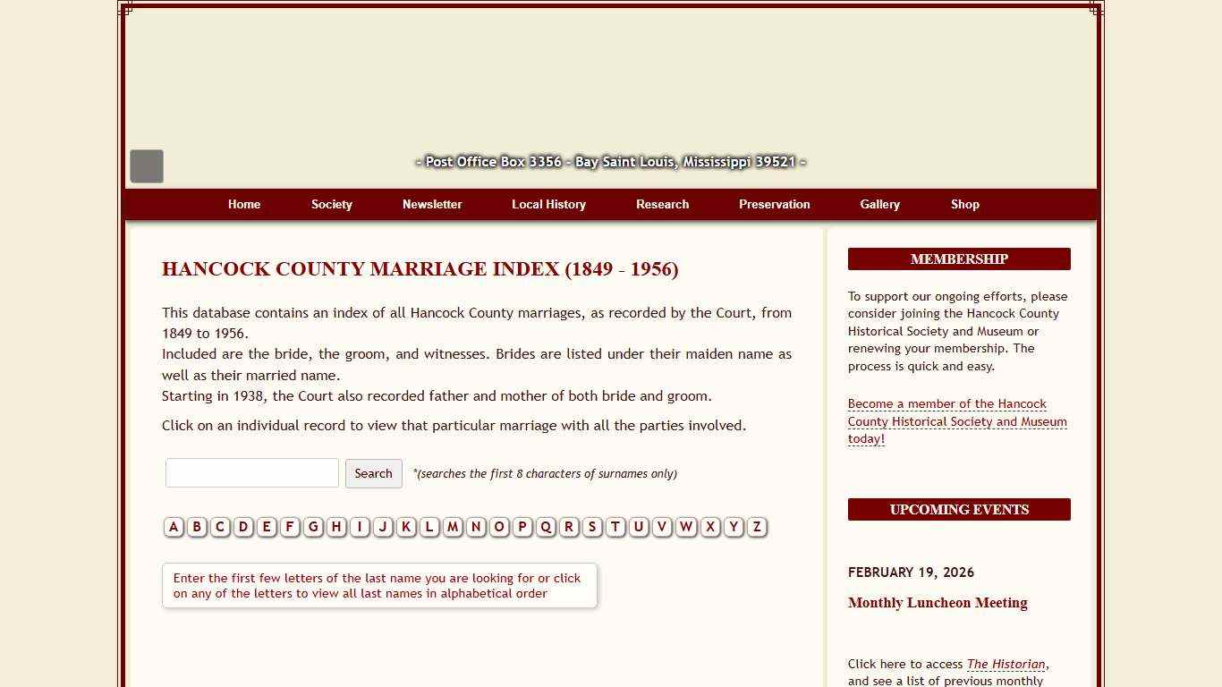 Hancock County Marriage Index (1849 - 1956) - Hancock County Historical Society and Museum